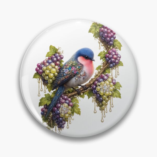 Item preview, Ornate Blue Bird with Grapes – Botanical Fantasy Nature Art designed and sold by @majovegana.