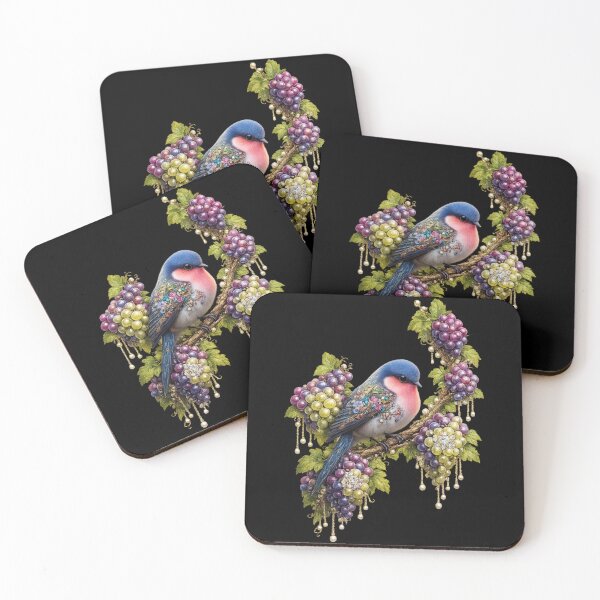 Item preview, Ornate Blue Bird with Grapes – Botanical Fantasy Nature Art designed and sold by @majovegana.