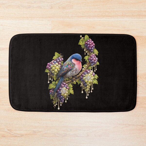 Item preview, Ornate Blue Bird with Grapes – Botanical Fantasy Nature Art designed and sold by @majovegana.