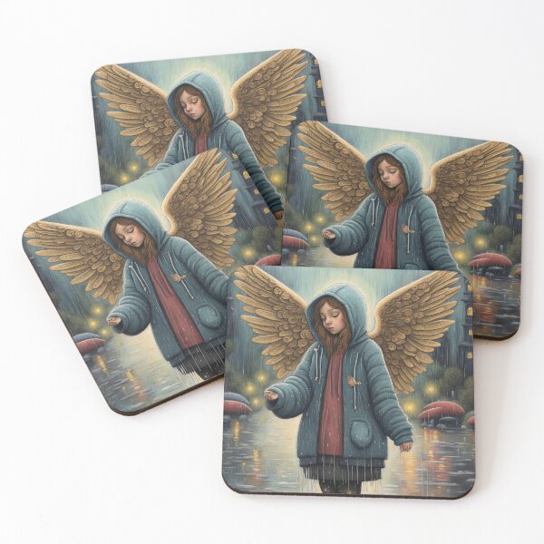Item preview, Angel with wings wearing a hoodie in the rain designed and sold by Colin Bentham.