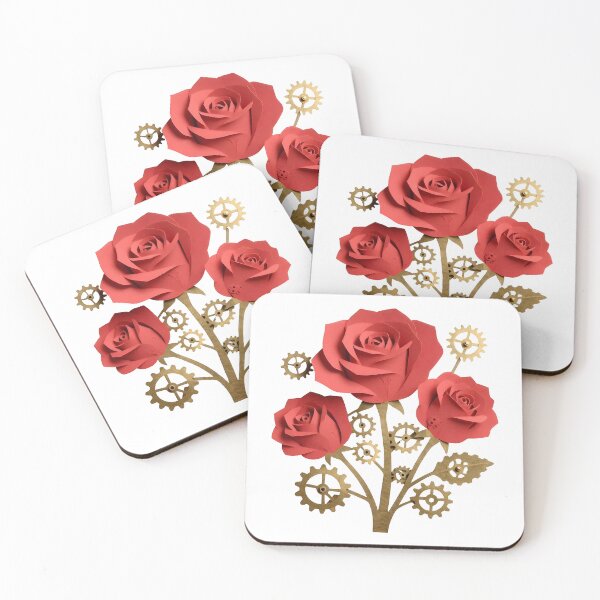 Item preview, Steampunk Paper-Cut Roses with Brass Gears- Vintage Floral Cutout Art designed and sold by Marcu Ioachim.