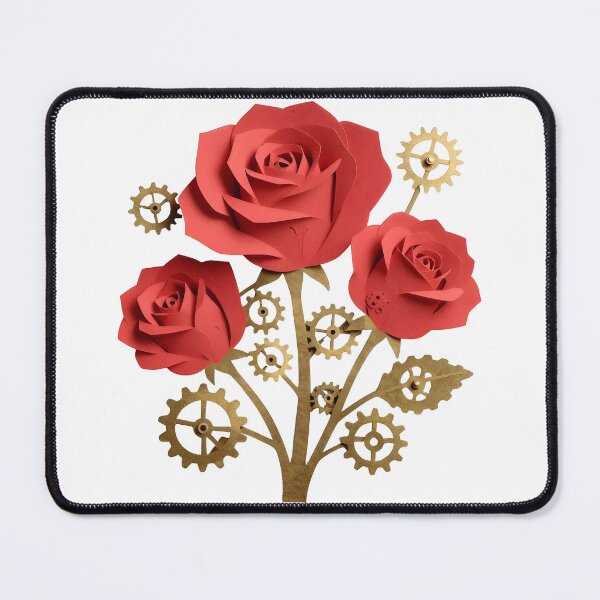 Item preview, Steampunk Paper-Cut Roses with Brass Gears- Vintage Floral Cutout Art designed and sold by Marcu Ioachim.