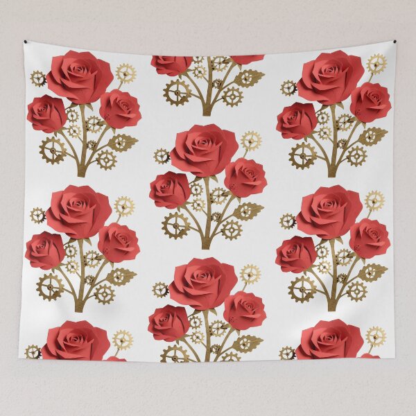 Item preview, Steampunk Paper-Cut Roses with Brass Gears- Vintage Floral Cutout Art designed and sold by Marcu Ioachim.