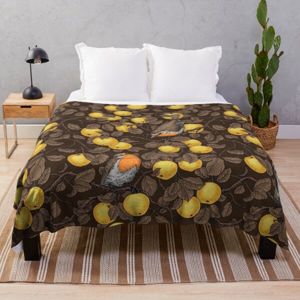 Item preview, Robins in the apple tree, yellow and dark brown designed and sold by Katerina Mitkova Kirilova.