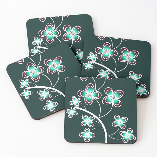 Item preview, Luminous Tech-Organic Floral Branch: Radiant Teal and Maroon Blooms designed and sold by HopeAndHustle.