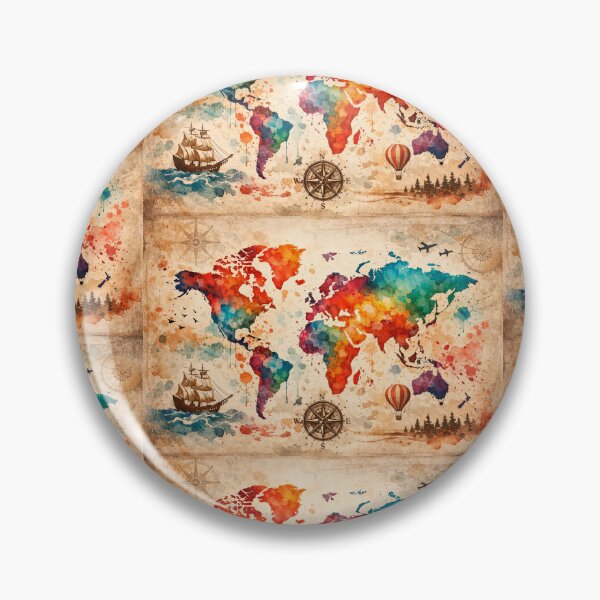 Item preview, Colorful Watercolor World Map – Vintage Travel Art Illustration designed and sold by PaperSkyDigital.