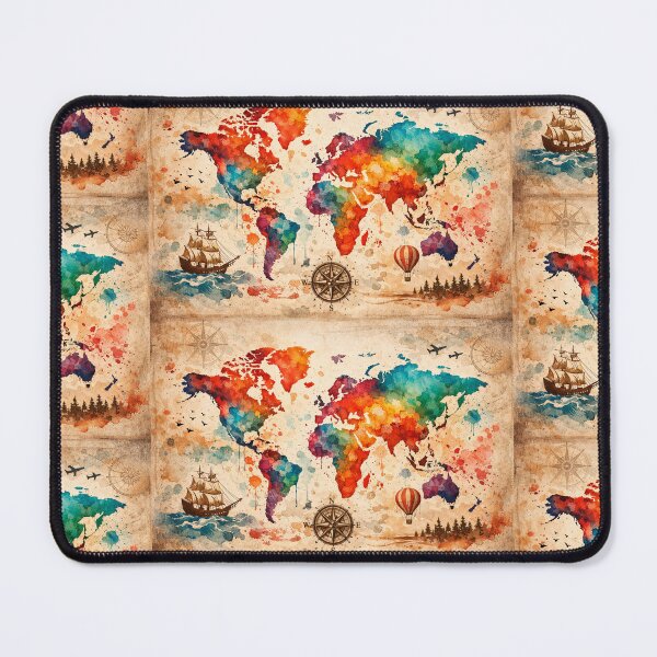 Item preview, Colorful Watercolor World Map – Vintage Travel Art Illustration designed and sold by PaperSkyDigital.
