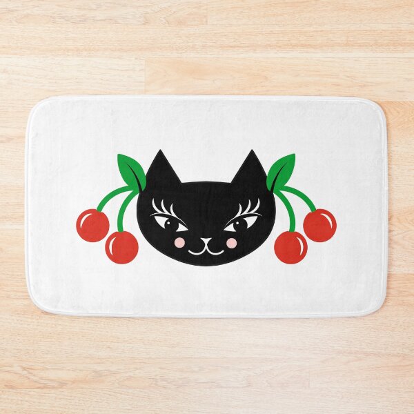 Item preview, Black Rockabilly Cat Face and Red Cherries designed and sold by Pinkdeer Designs.