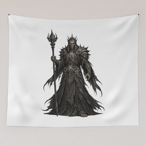 Item preview, Lich King Dark Fantasy Art — Undead Sorcerer with Crown and Staff designed and sold by AlexLineArt.