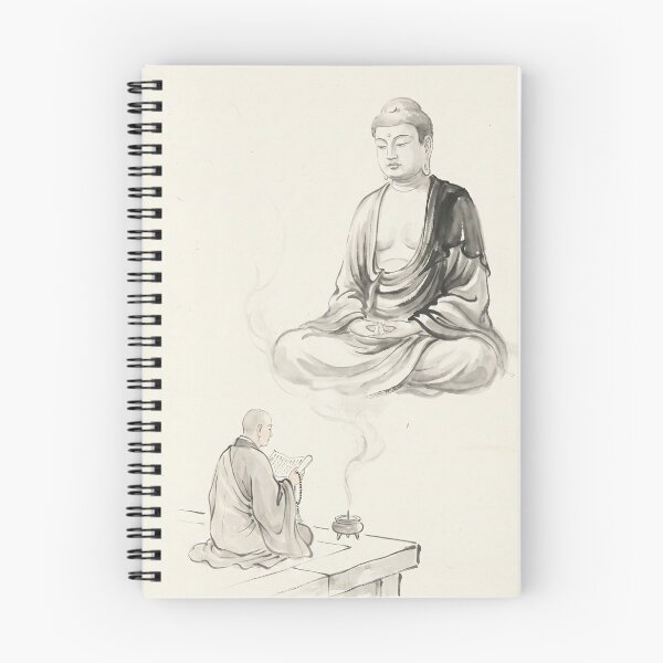 Item preview, Buddhist Monk and Buddha Vision Sumi-e Art — Traditional Japanese Ink Painting designed and sold by Mori-no-Akari.