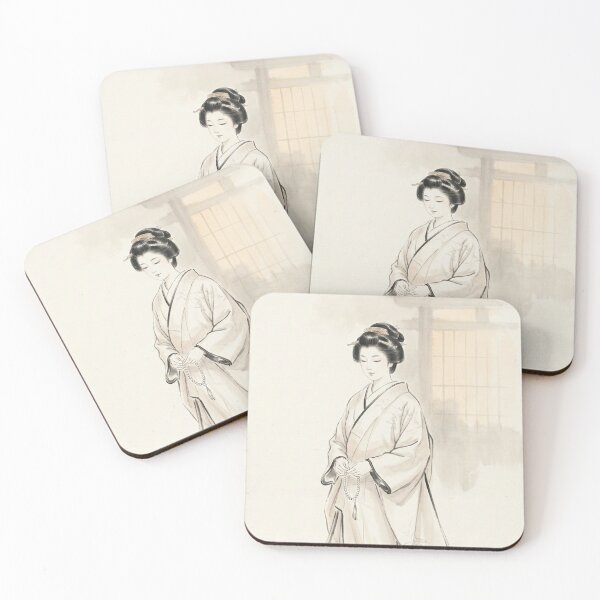 Item preview, Prayerful Woman Sumi-e Art — Traditional Japanese Ink Painting designed and sold by Mori-no-Akari.