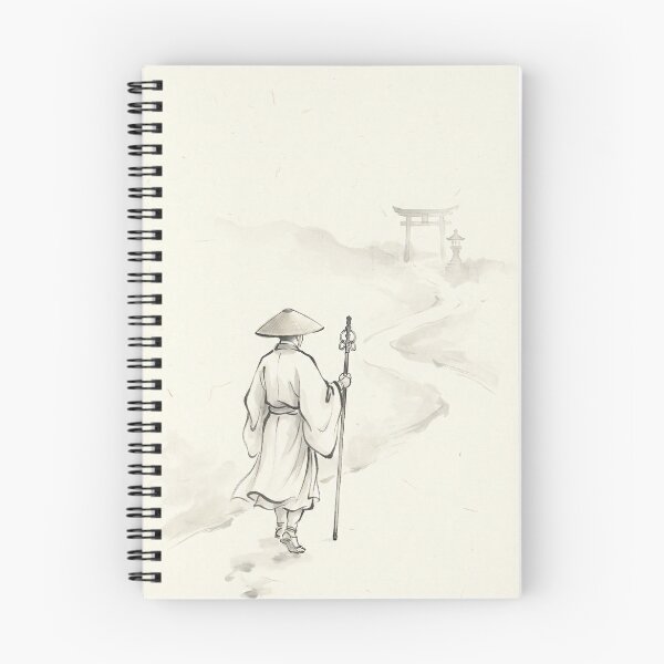 Item preview, Pilgrim Monk on Mountain Path — Japanese Sumi-e Ink Painting designed and sold by Mori-no-Akari.