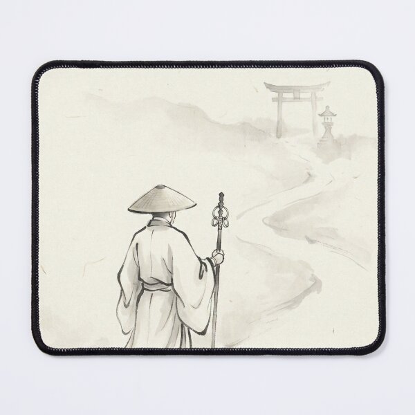Item preview, Pilgrim Monk on Mountain Path — Japanese Sumi-e Ink Painting designed and sold by Mori-no-Akari.