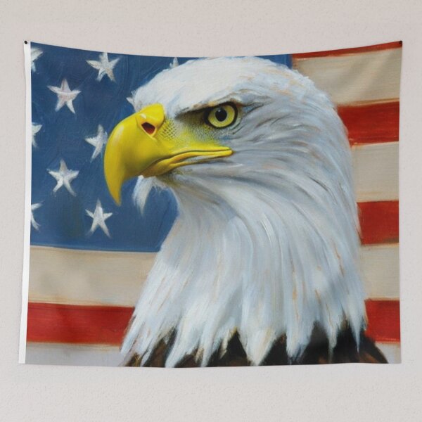 Item preview, Bald Eagle Americana Illustration Art for Fourth of July Decor Fans designed and sold by WildStroke.