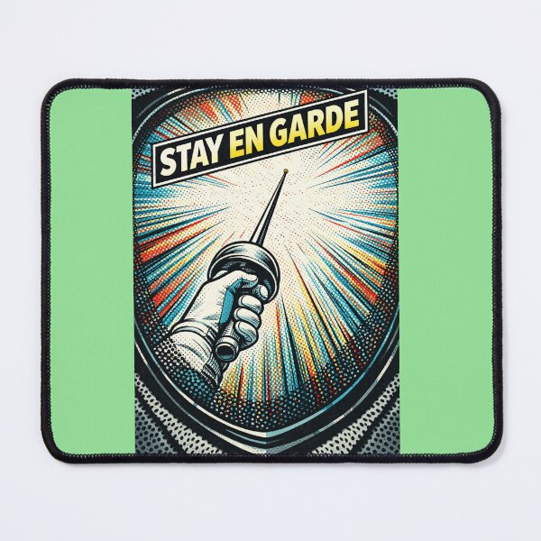 Item preview, Stay En Garde – POV Fencing Mask Comic Halftone designed and sold by ChillCharmStudio.