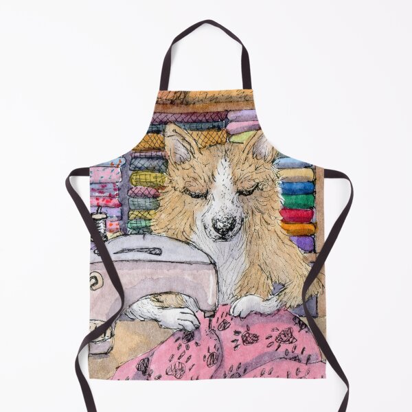 Item preview, Pembroke Welsh corgi dog who is good with her paws is concentrating on sewing a quilt designed and sold by SusanAlisonArt.