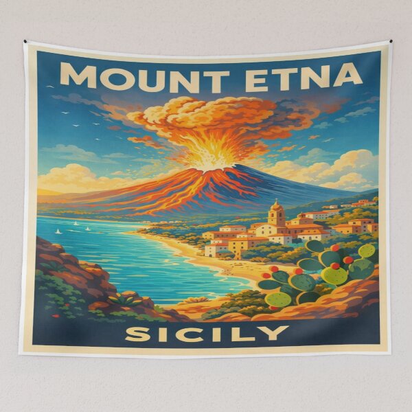 Item preview, Mount Etna Sicily Volcano – Vintage Italy Travel Poster Landscape Art designed and sold by Globalcitytees.