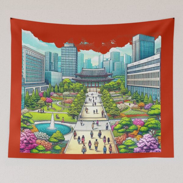 Item preview, Beautiful Korean University Campus – Cute Label with Korean Flag    designed and sold by PaintMeWorld.