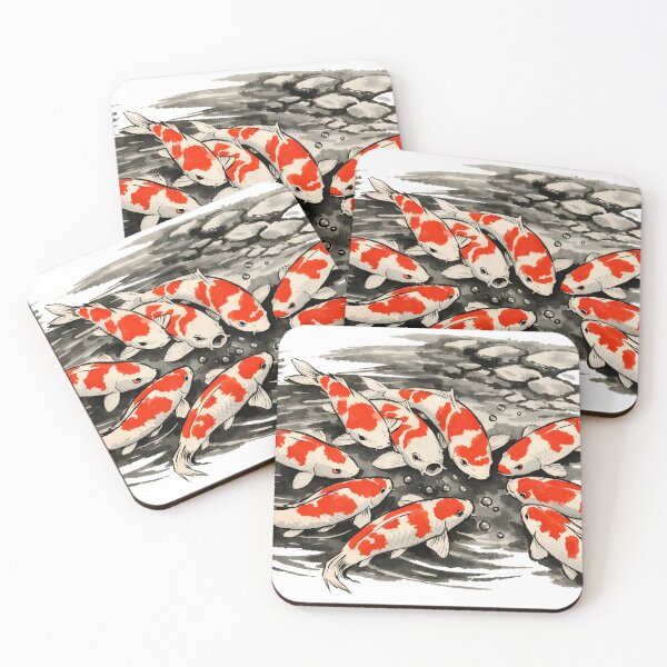 Item preview, Traditional Japanese ink illustration featuring a harmonious circle of red and white koi fish swimming together. designed and sold by sabartgunpla.