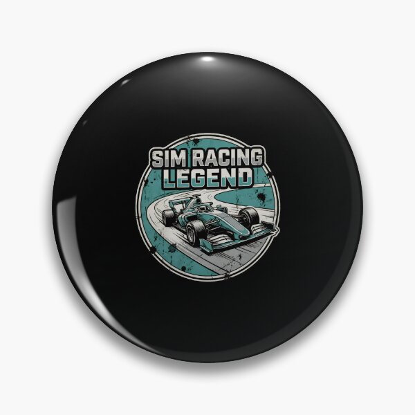 Item preview, Sim Racing Legend Formula Car Cornering Teal Badge designed and sold by Fenay Designs.