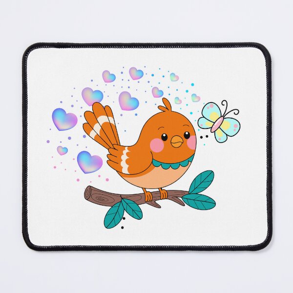 Item preview, Cheerful Orange Bird - Cute Bird with Hearts and Butterfly designed and sold by Love3Happy.