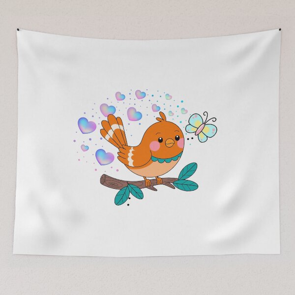 Item preview, Cheerful Orange Bird - Cute Bird with Hearts and Butterfly designed and sold by Love3Happy.