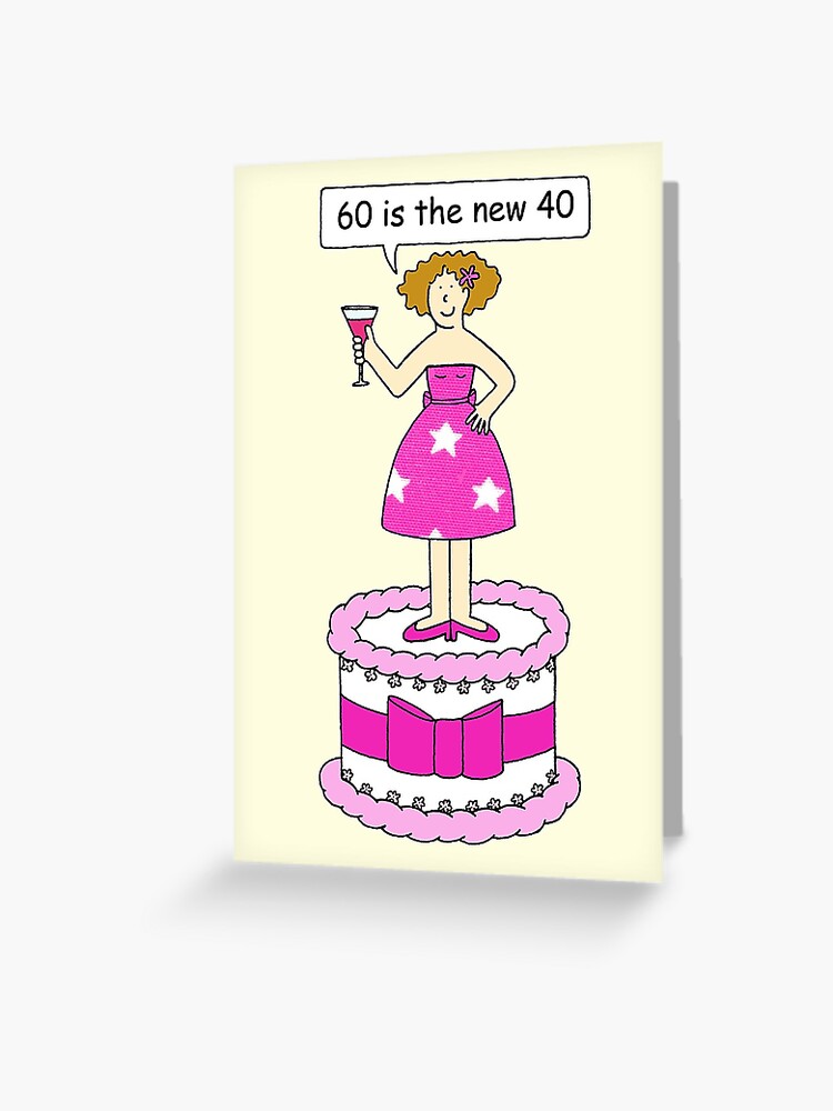 60e Anniversaire Dhumour Pour Elle Femme De Bande Dessinée Sur Un Gâteau Carte De Vœux