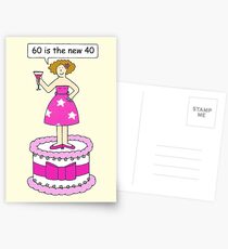 60th Birthday Humor for her, fun Lady on a Cake. Postcards