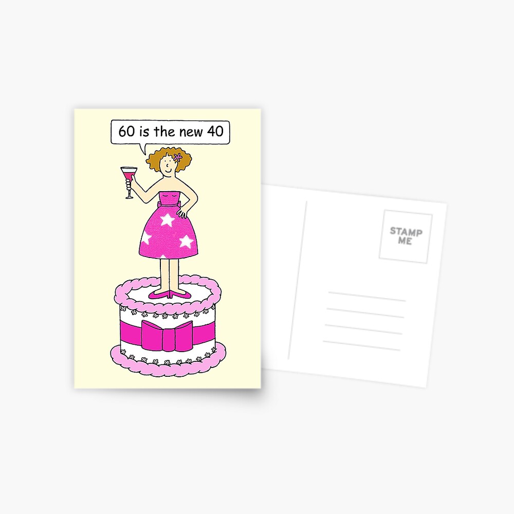 Carte De Vœux 60e Anniversaire D Humour Pour Elle Femme De Bande Dessinee Sur Un Gateau Par Katetaylor Redbubble