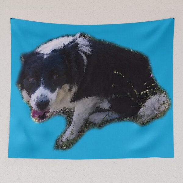 Item preview, Border collie in the grass, pointillist oil painting style designed and sold by Alan-David.