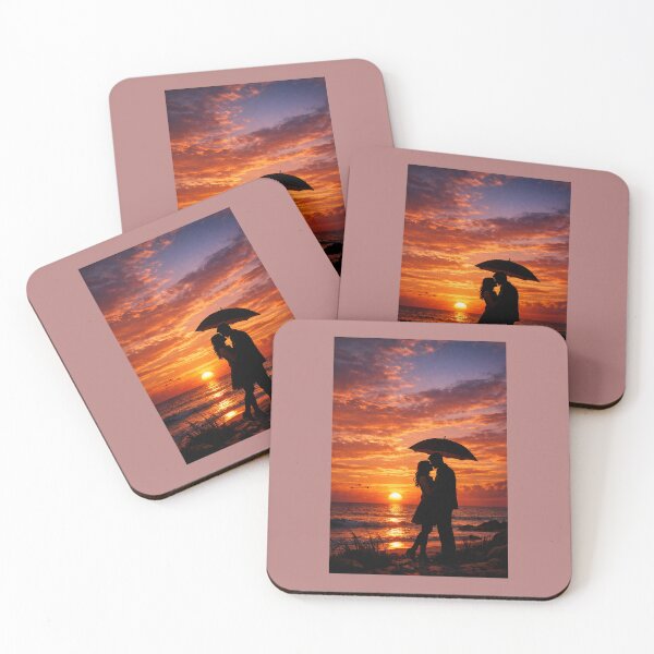 Item preview, Ocean with beautiful sunset, with a silhouette with a couple under umbrella in a romantic scene. designed and sold by JACreationsShwe.
