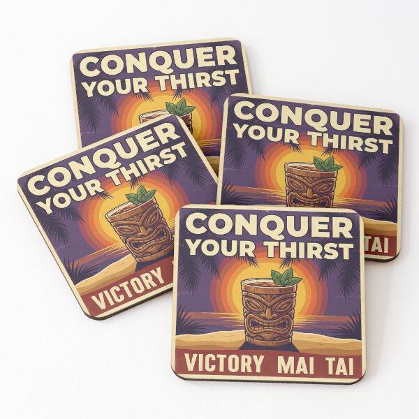 Item preview, "Victory Mai Tai" Vintage Style Tiki Cocktail Poster designed and sold by Cozy-Old-Pub.