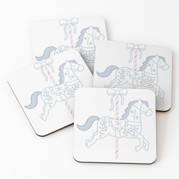 Item preview, Cute White and Blue Pastel Colourful Carousel Horse with Bow designed and sold by winterpumpkin.