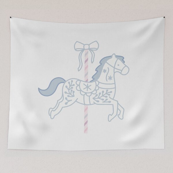 Item preview, Cute White and Blue Pastel Colourful Carousel Horse with Bow designed and sold by winterpumpkin.