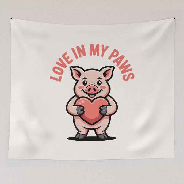 Item preview, Love in My Paws – Cute Pinky Pig Holding Heart Valentine Ilustration designed and sold by NaturEdeN.