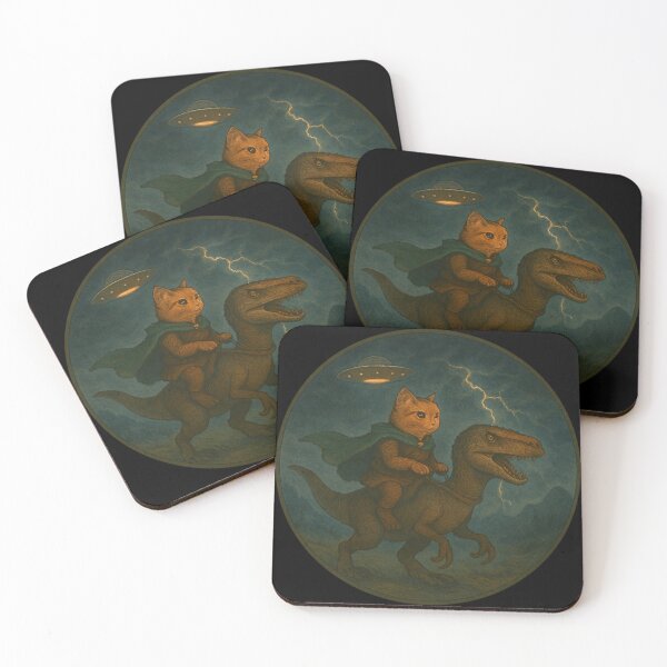 Item preview, Cat Riding A Raptor Under UFO designed and sold by Planetporridge.