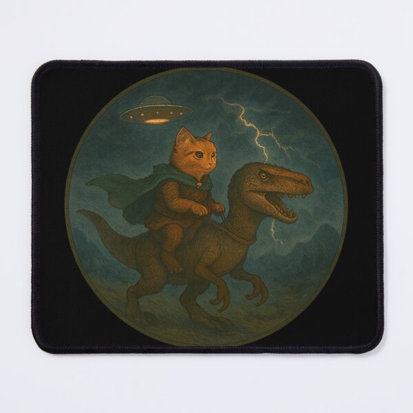 Item preview, Cat Riding A Raptor Under UFO designed and sold by Planetporridge.
