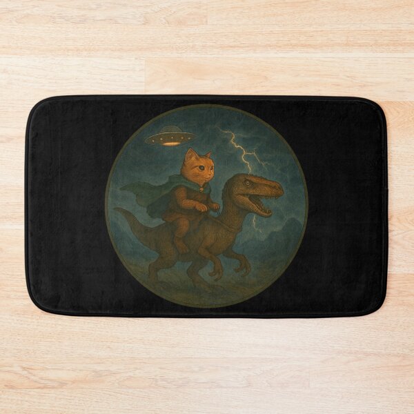 Item preview, Cat Riding A Raptor Under UFO designed and sold by Planetporridge.