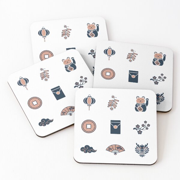 Item preview, 9 Lunar New Year & Oriental Luck Icons - Vol. 55 - Midnight Navy & Rose Gold - Maneki Neko, Dragon, Red Envelope - Flat Vector Art - Isolated PNG designed and sold by Siamcatshop.