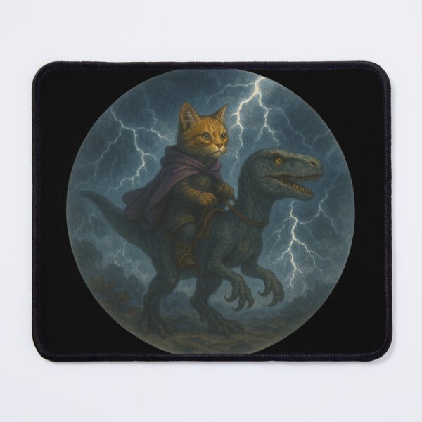 Item preview, Cat Riding A Raptor Art designed and sold by Planetporridge.