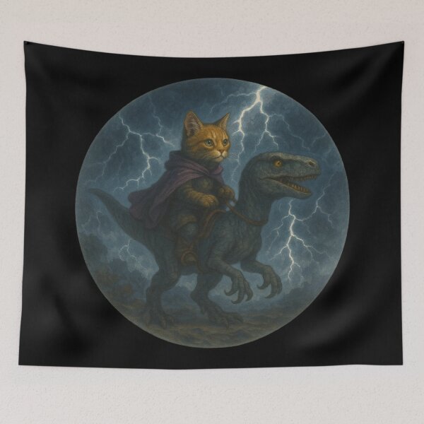 Aperçu de l'œuvre Art d'un chat chevauchant un rapace créée et vendue par Planetporridge.