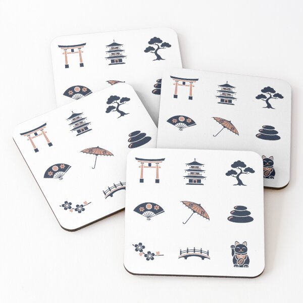 Item preview, 9 Japanese Zen & Serenity Icons - Vol. 56 - Midnight Navy & Rose Gold - Torii Gate, Pagoda, Bonsai - Luxury Oriental Vector - Isolated PNG designed and sold by Siamcatshop.