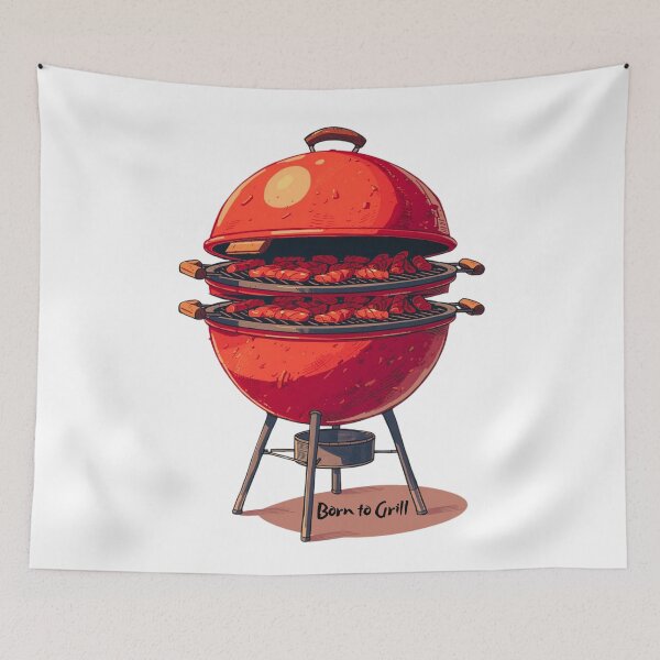 Item preview, Born to Grill - Vintage Red BBQ Kettle Art designed and sold by RDproject.