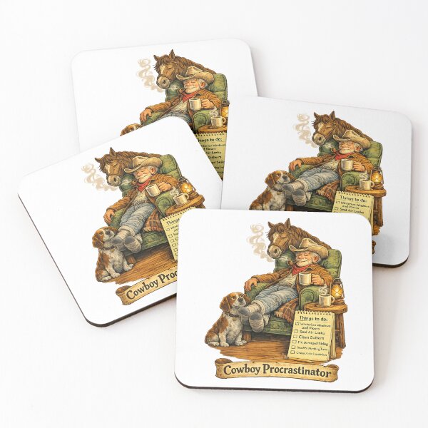 Item preview, Cowboy Procrastinator Winter Prep Cartoon, Funny Cabin Wall Art with Horse and Dog designed and sold by TerScott.