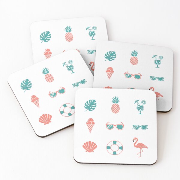 Item preview, Tropical Summer Icons Set - Vol. 57 - Coral & Teal Palette - Monstera, Pineapple, Flamingo - High-Resolution Flat Vector - Isolated PNG designed and sold by Siamcatshop.