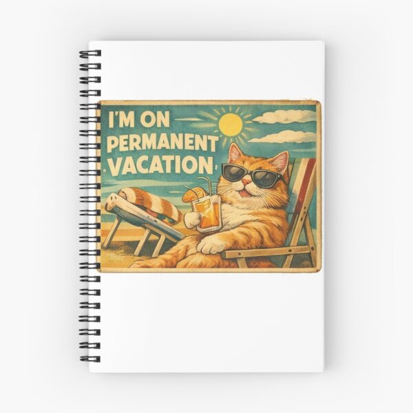 Item preview, I’m On Permanent Vacation | Funny Orange Cat Beach Illustration designed and sold by AmaroWheels.
