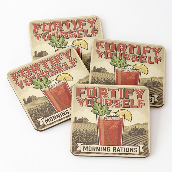 Item preview, Vintage Propaganda Bloody Mary Poster - "Fortify Yourself" Morning Rations Art designed and sold by Cozy-Old-Pub.