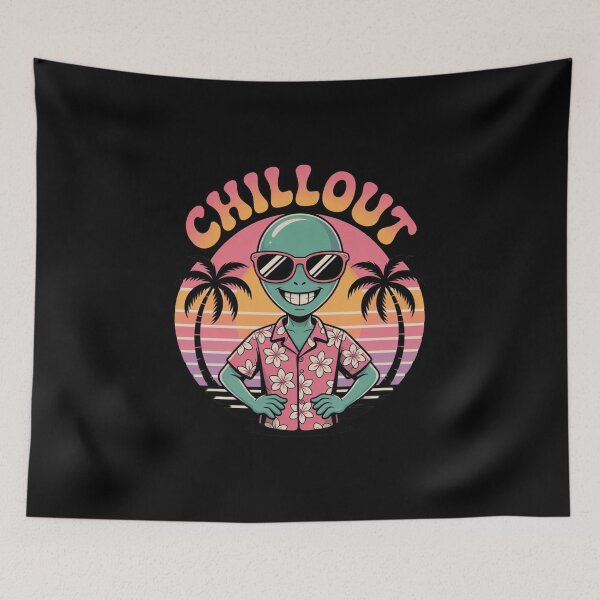 Item preview, Too Chill Alien T-Shirt – Retro Tropical Sunset Style designed and sold by KapiPrint.