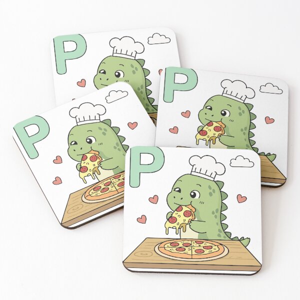 Item preview, Cute Dinosaur Eating Pizza – Letter P Alphabet Art designed and sold by MeeraArts&Crafts.
