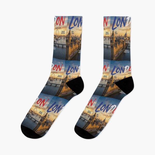 Item preview, London Day Skyline Landmarks Typography Travel Art designed and sold by DGtaLrtcom.
